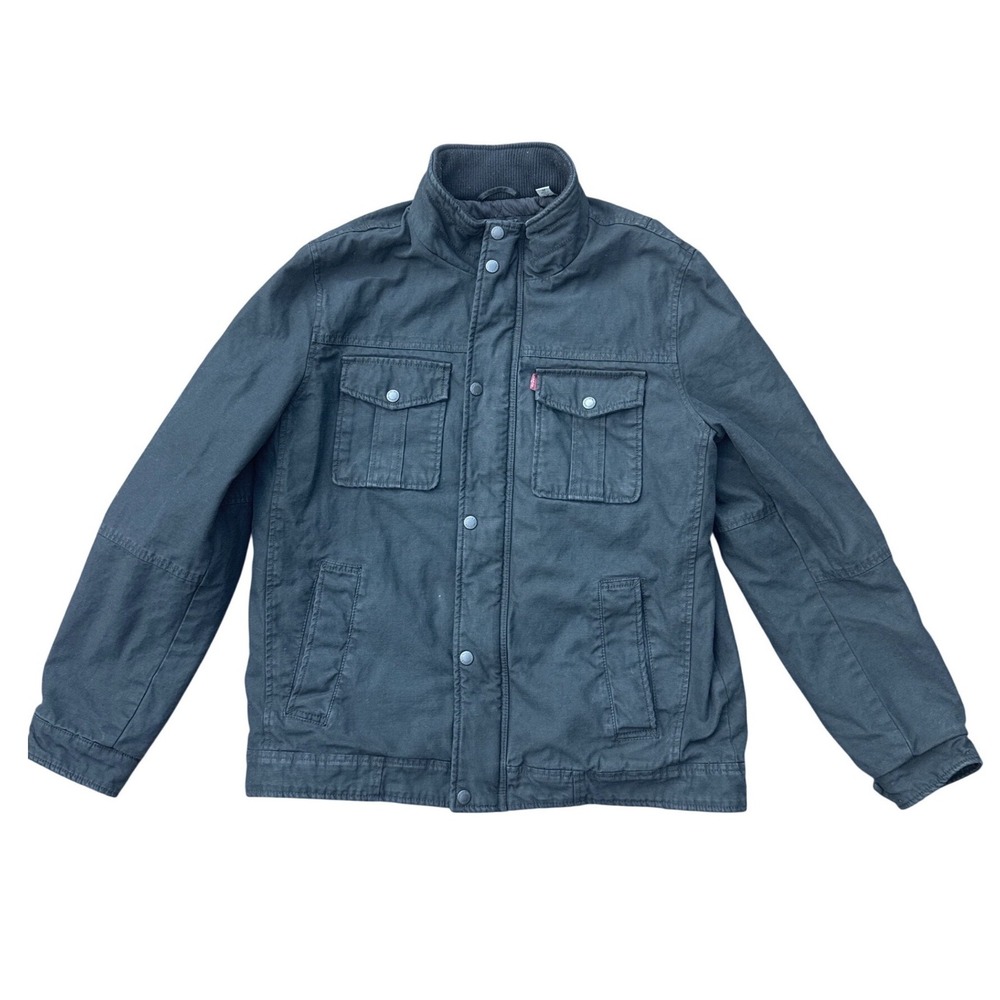 Levis Field Jacket Mens Medium Black Quilted Lined Canvas Utility Coat